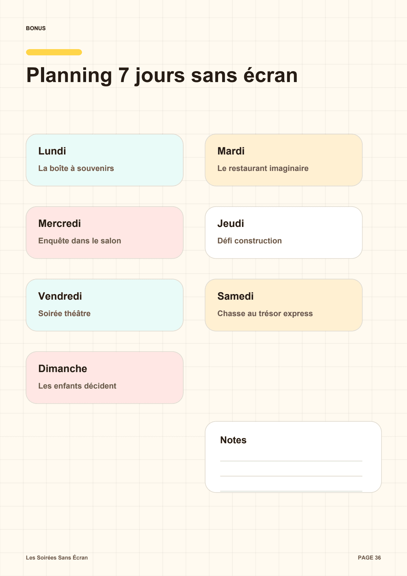 Planning 7 jours sans écran inclus dans le pack