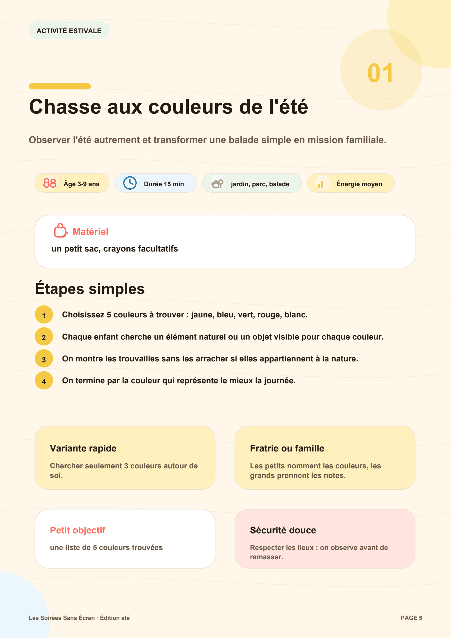 Exemple d'activité estivale du livret