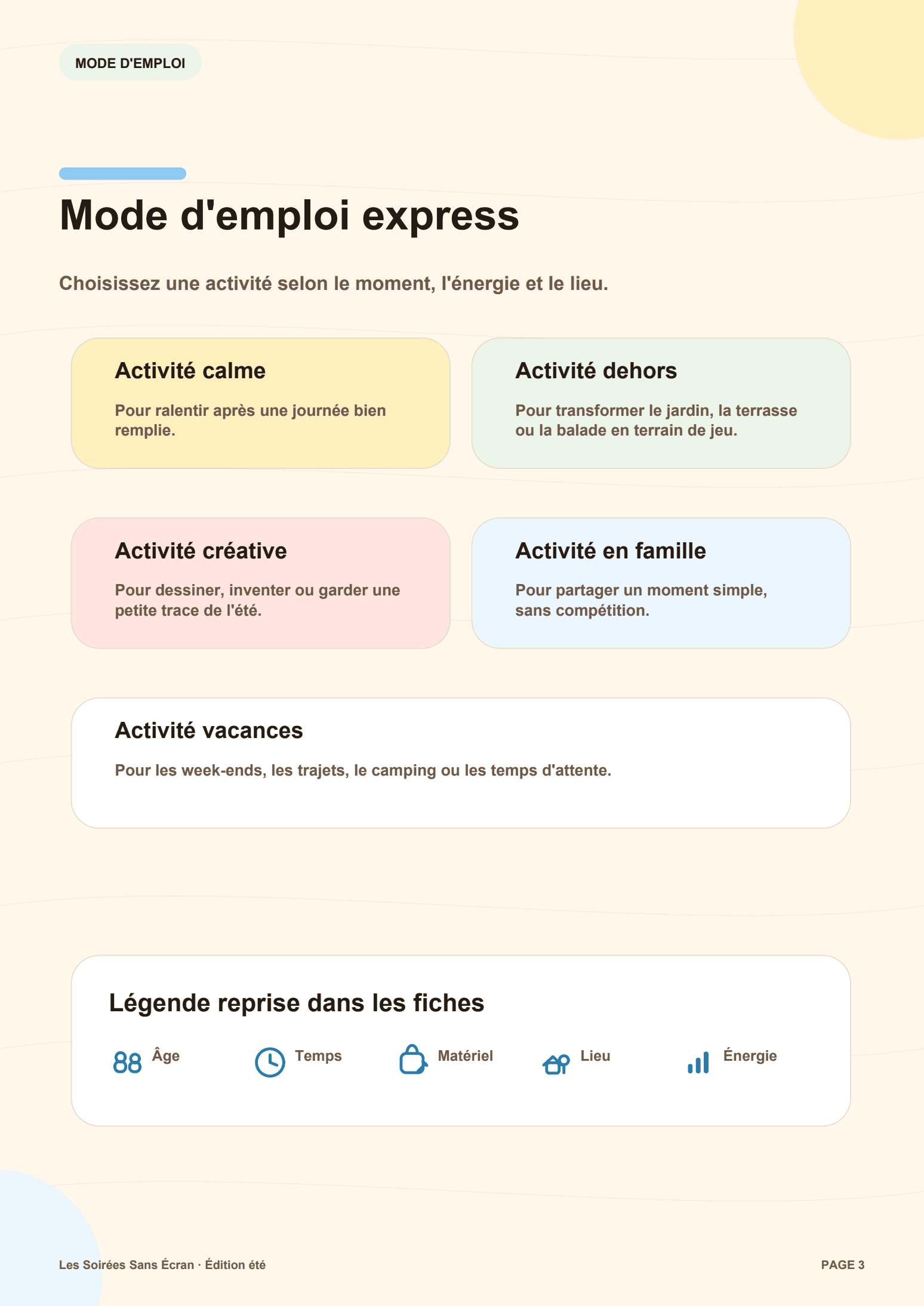 Mode d'emploi et repères du livret été